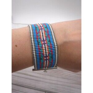 Loom Beaded Bracelet Teals, Pinks, Purple